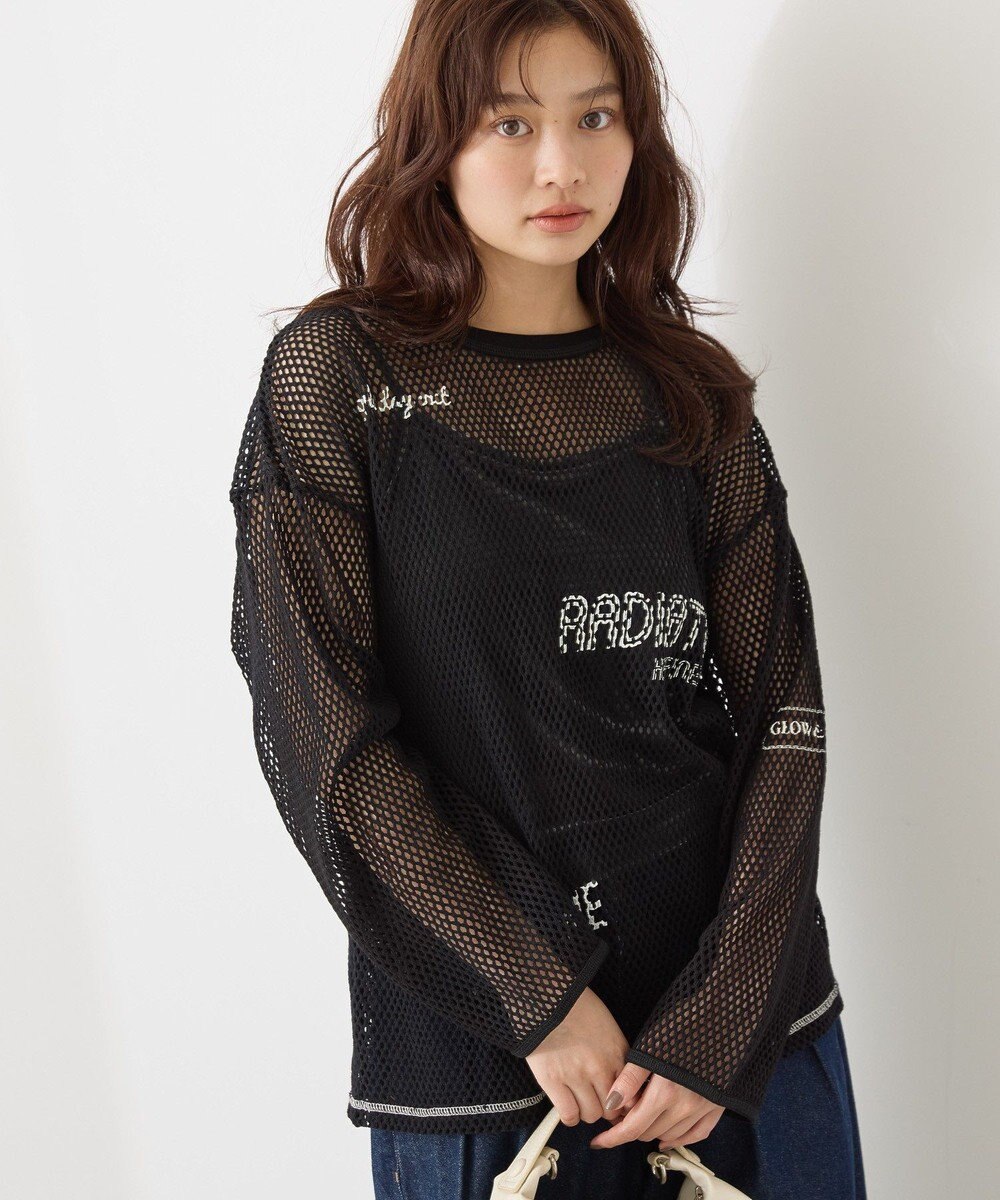 AMERICAN HOLIC 【WEB限定】ランダムロゴメッシュロングTシャツ/チュニック 