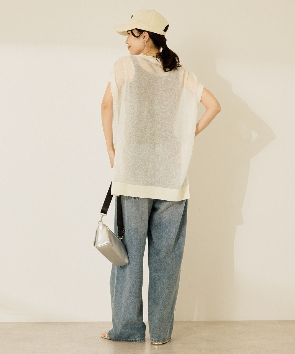 AMERICAN HOLIC ウォッシャブルシアーニットフレンチスリーブトップス 