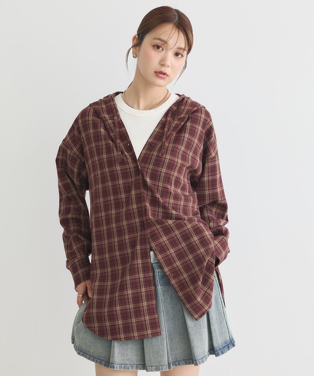 earth music&ecology フーディーチェックシャツ 