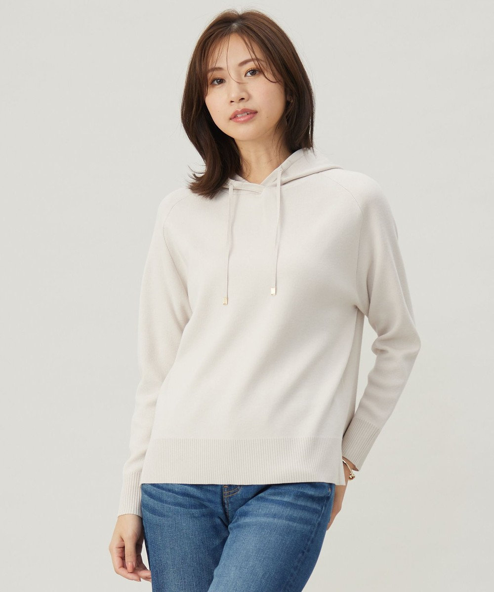 J.PRESS LADIES L 【洗える】HOODIE ニット パーカー ライトベージュ系