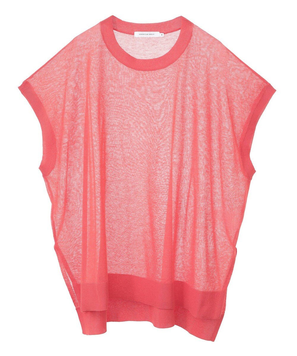 AMERICAN HOLIC ウォッシャブルシアーニットフレンチスリーブトップス 