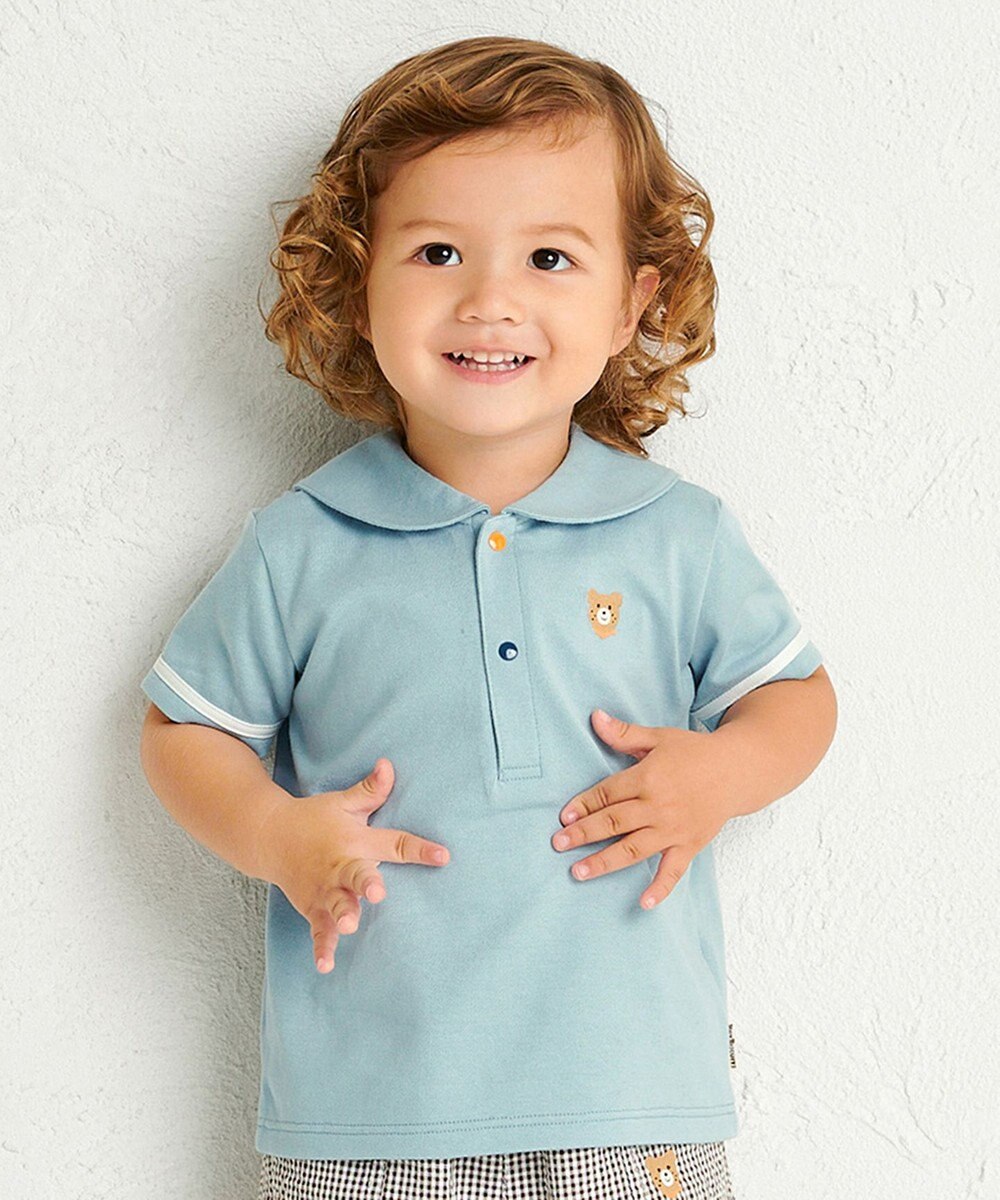 MIKI HOUSE HOT BISCUITS 【70-110cm】 くま耳 セーラーカラー半袖Tシャツ 