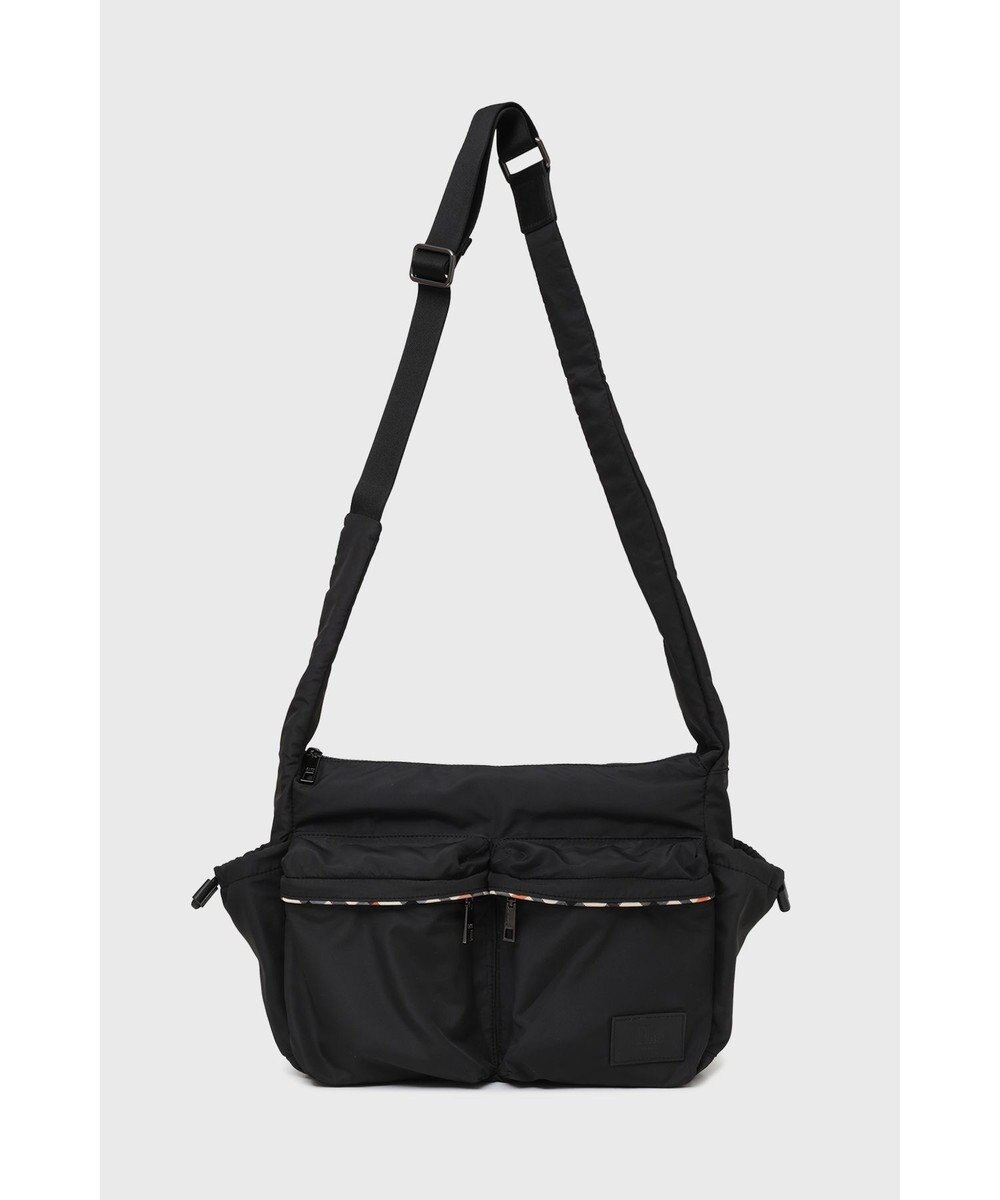 DAKS ナイロン×牛革 ハウスチェックディテール フラップショルダーバッグ 