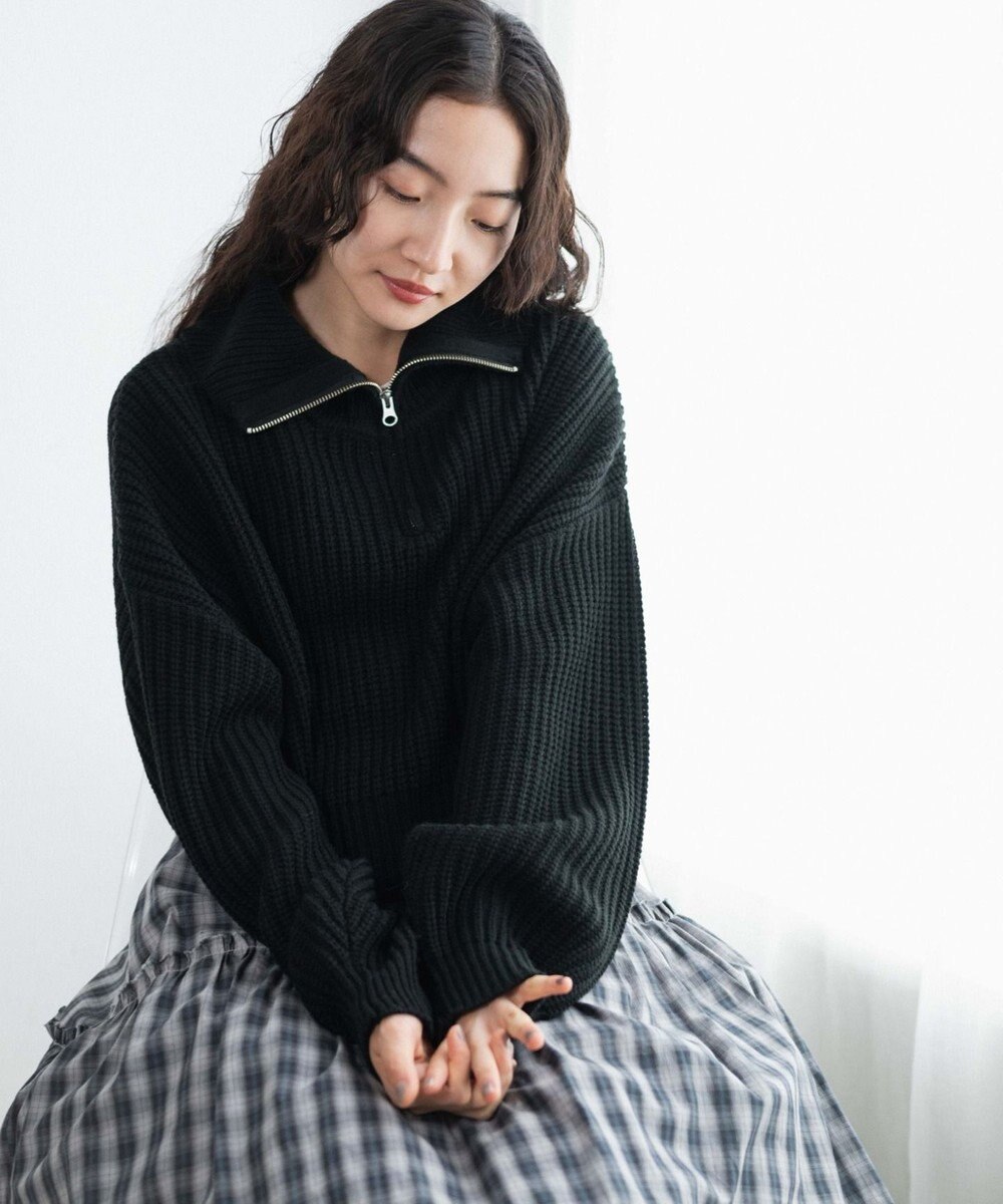 WEGO ハーフジップショートニットプルオーバー 