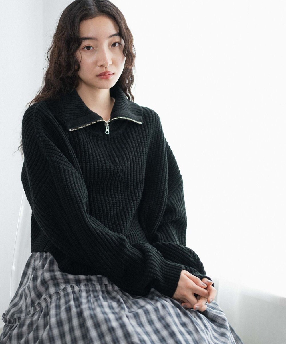 WEGO ハーフジップショートニットプルオーバー 