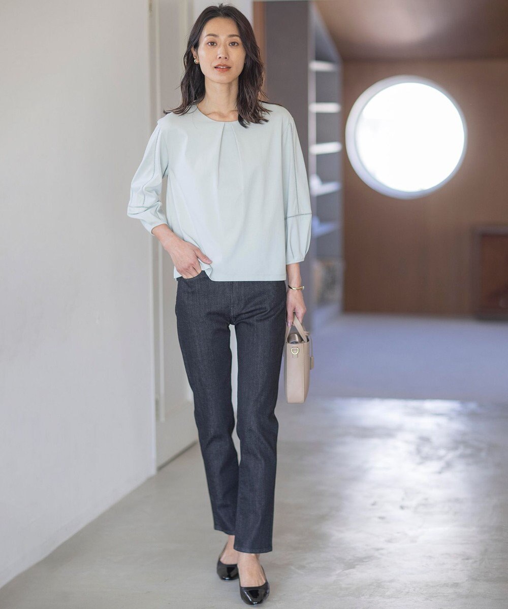 J.PRESS LADIES 【洗える】プレーティングジャージー フロントタック カットソー 