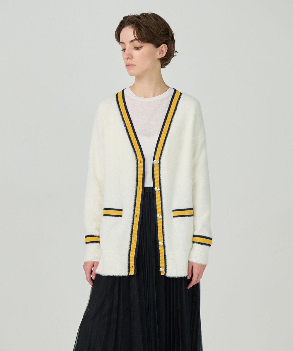 GRACE CONTINENTAL シャギーバイカラーニットカーディガン 