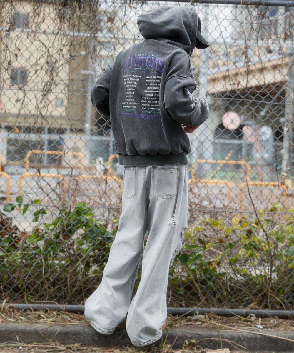 WEGO 【ユニセックス着用ITEM】ブリーチグラフィックZIPパーカー 