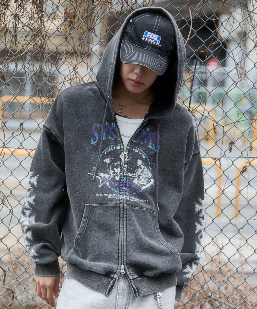 WEGO 【ユニセックス着用ITEM】ブリーチグラフィックZIPパーカー 