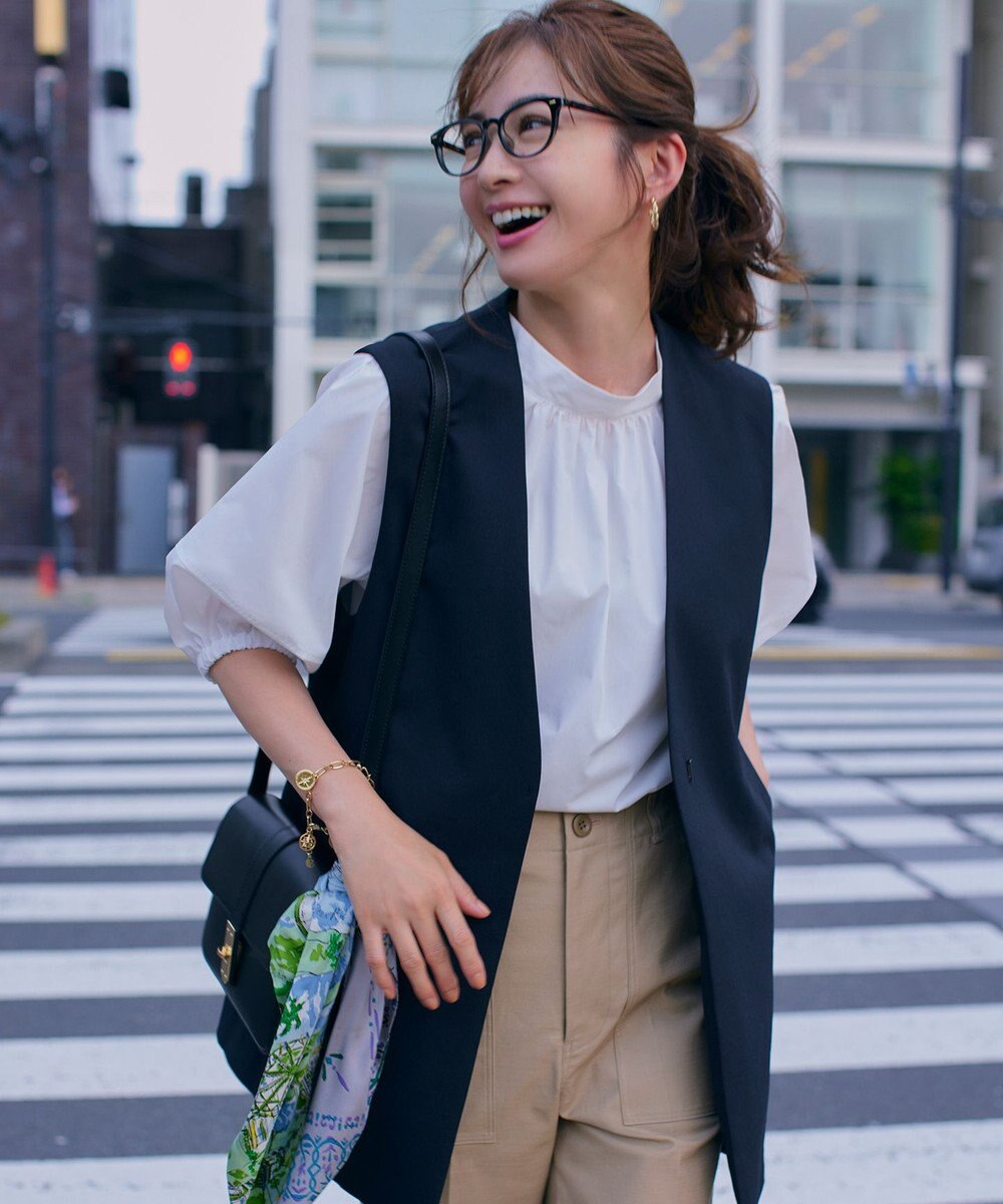 23区 L 【セットアップ対応】オックスストレッチ ノーカラー ジレ 