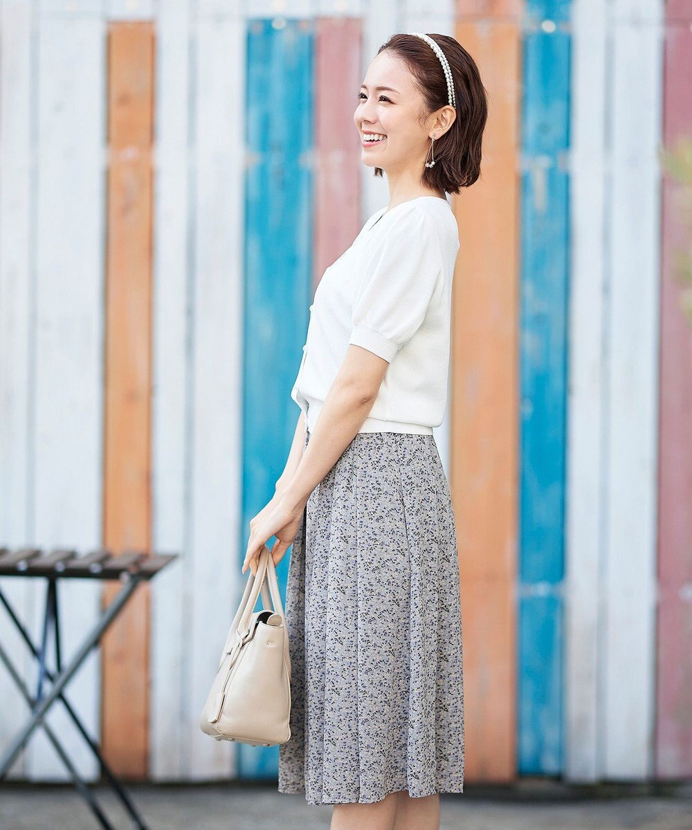 Tiaclasse L 【洗える】ひんやり心地良いパフ袖ニットカーディガン 