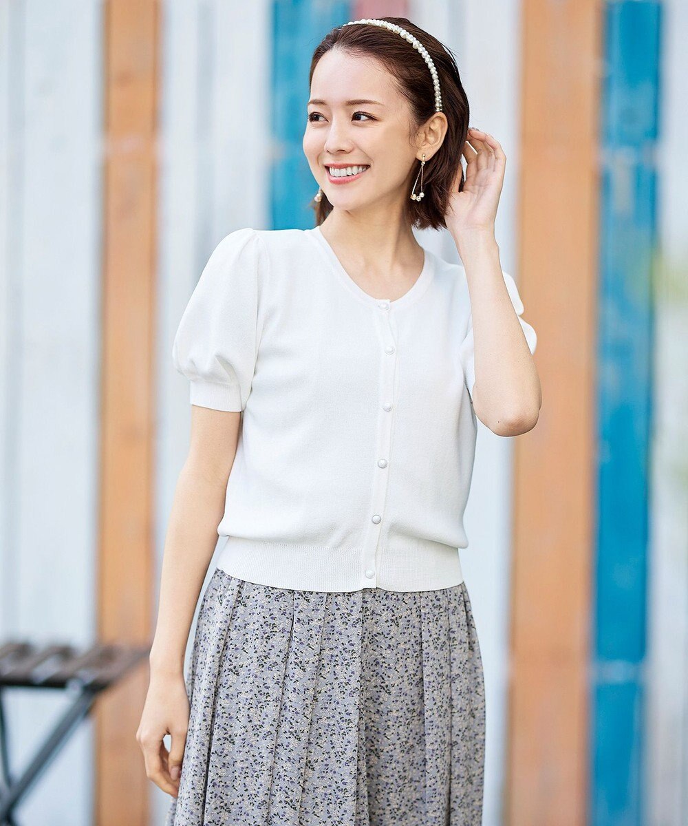 Tiaclasse L 【洗える】ひんやり心地良いパフ袖ニットカーディガン 