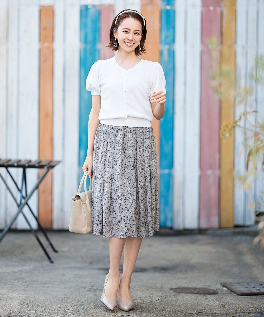 Tiaclasse L 【洗える】ひんやり心地良いパフ袖ニットカーディガン 