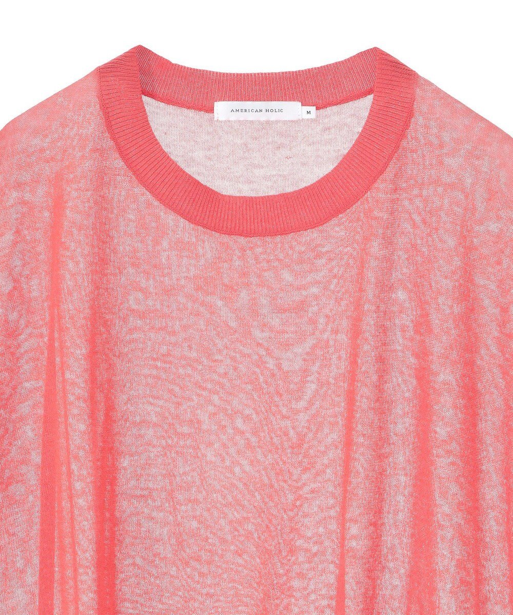 AMERICAN HOLIC ウォッシャブルシアーニットフレンチスリーブトップス 