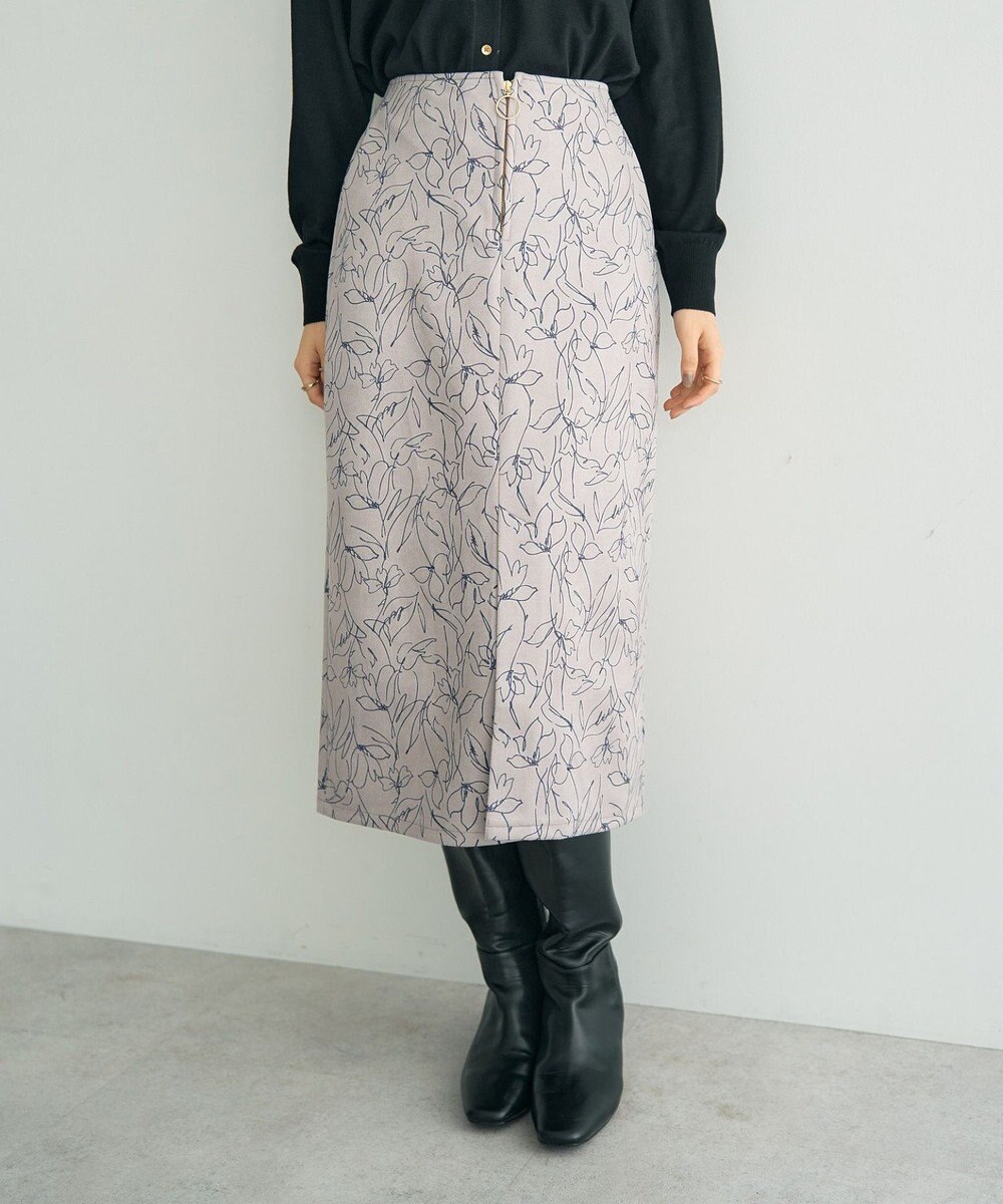 YECCA VECCA ラインフラワー柄フェイクスエードスカート 