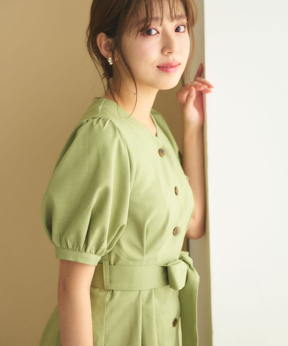 Feroux 【洗える】パフスリーブシャツ ワンピース 