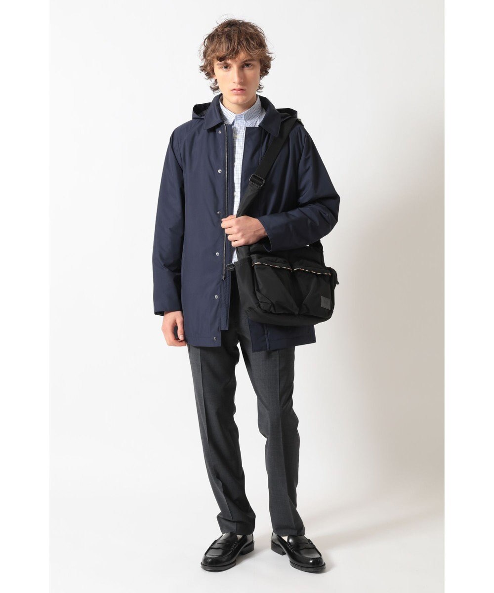 DAKS ナイロン×牛革 ハウスチェックディテール フラップショルダーバッグ 