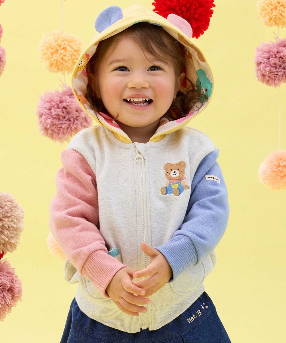 MIKI HOUSE HOT BISCUITS 【80-120cm】マルチカラー 裏毛パイル くまみみパーカー 