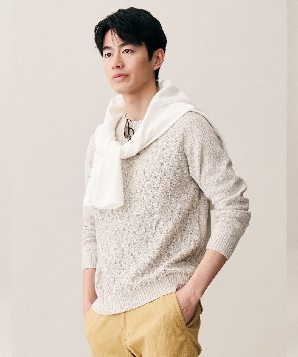 JOSEPH ABBOUD 【エコ素材和紙使用・日本素材】和紙杢メッシュクルーネック ニット 