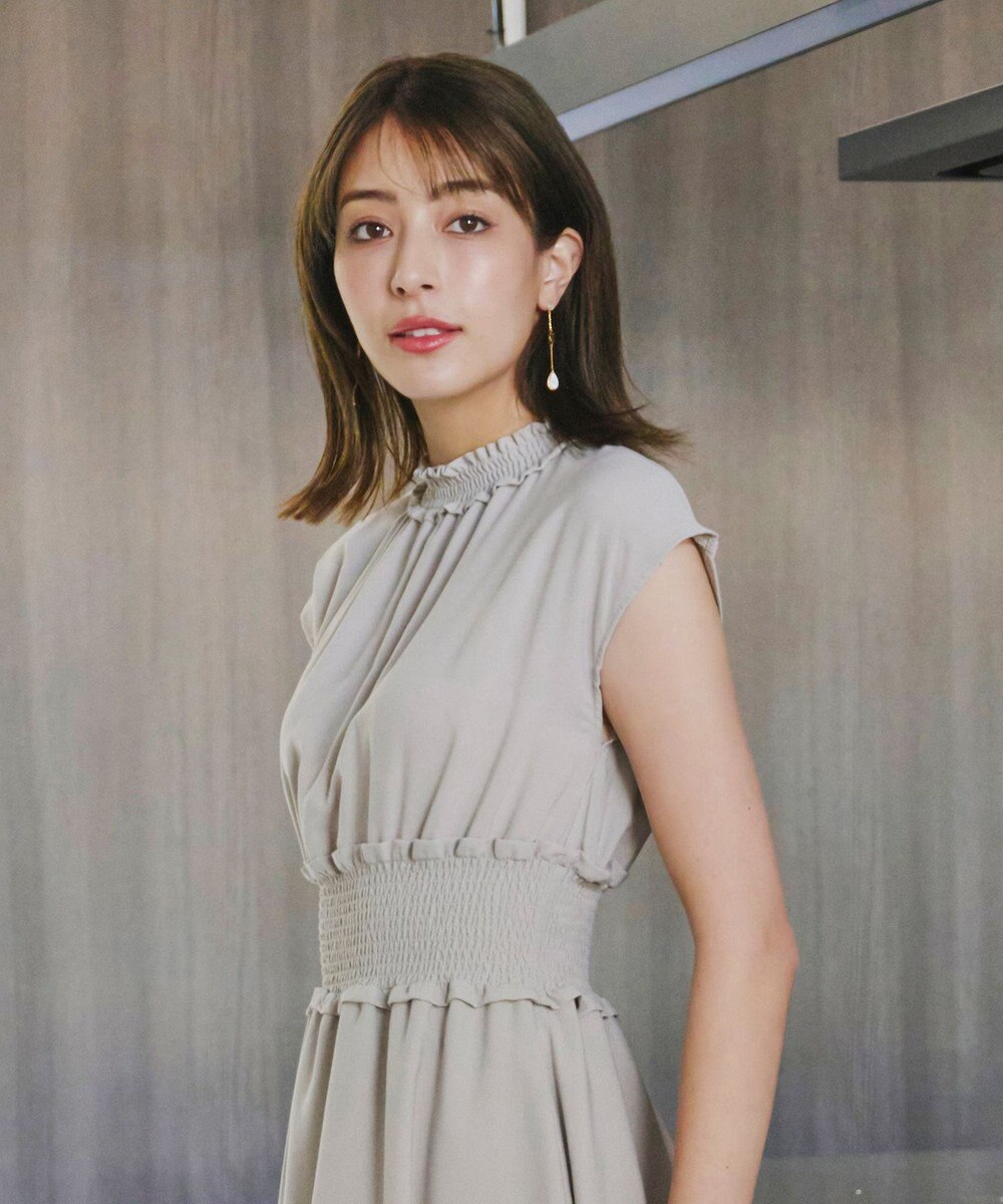 Tiaclasse 【洗える】麻調シャーリングハイネックワンピース 