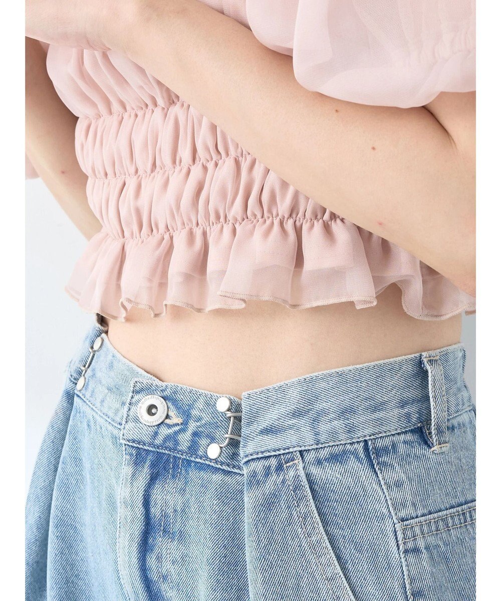 earth music&ecology パフスリーブシャーリングブラウス 