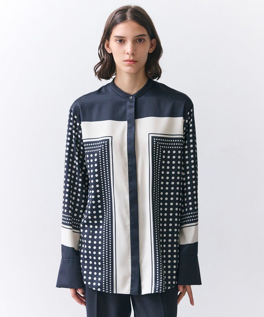 BEIGE， GADE / モノトーンドット柄バンドカラーブラウス 