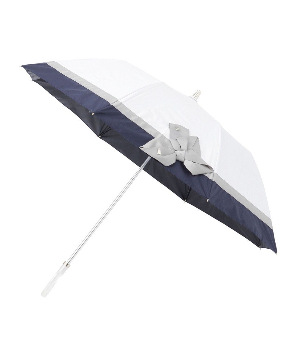 MOONBAT ランバン オン ブルー 晴雨兼用日傘 折りたたみ傘 切り継ぎビジューリボン 遮光 遮熱 UV 