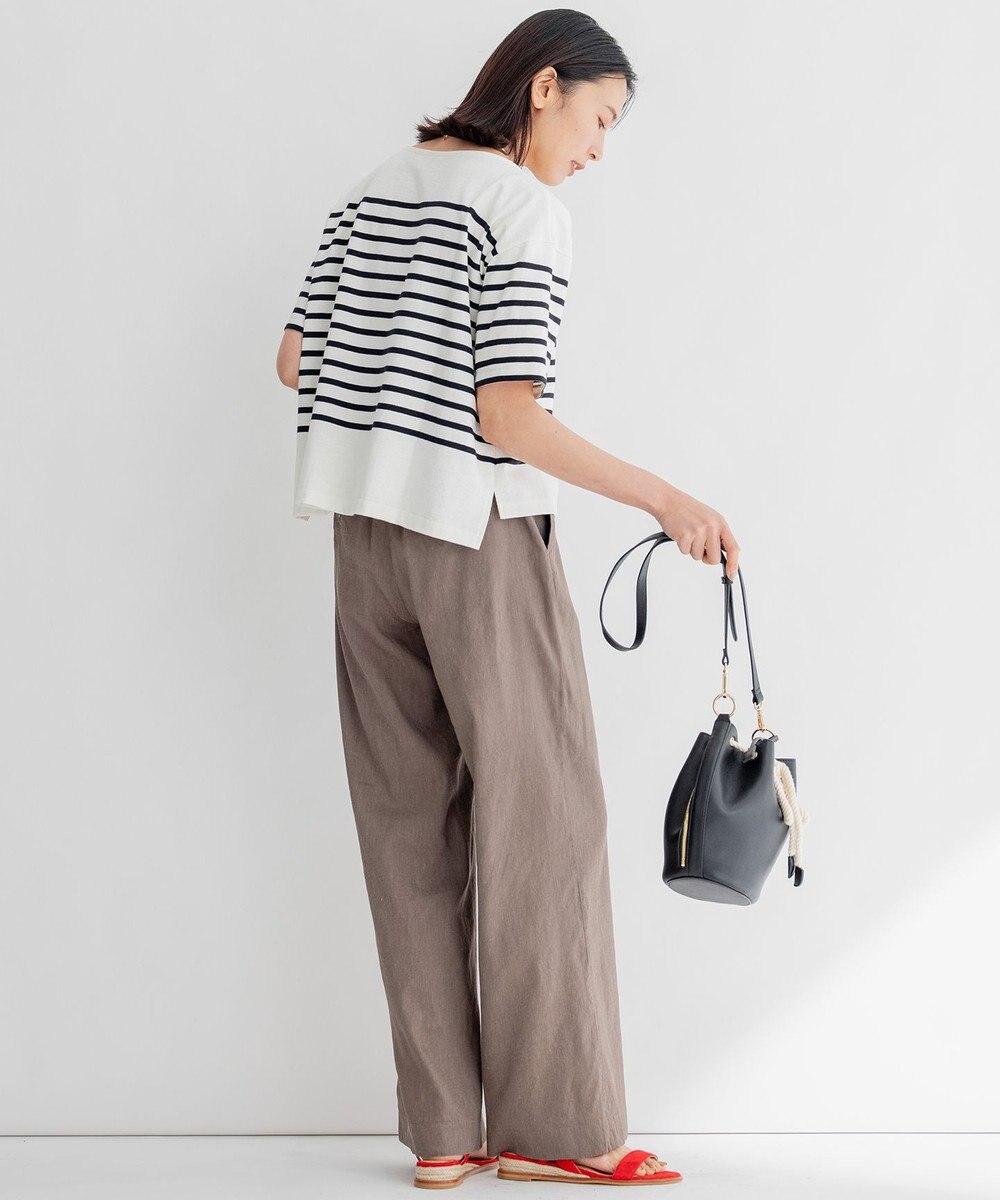 23区 【洗える】リネンレーヨンストレッチ ワイド パンツ 