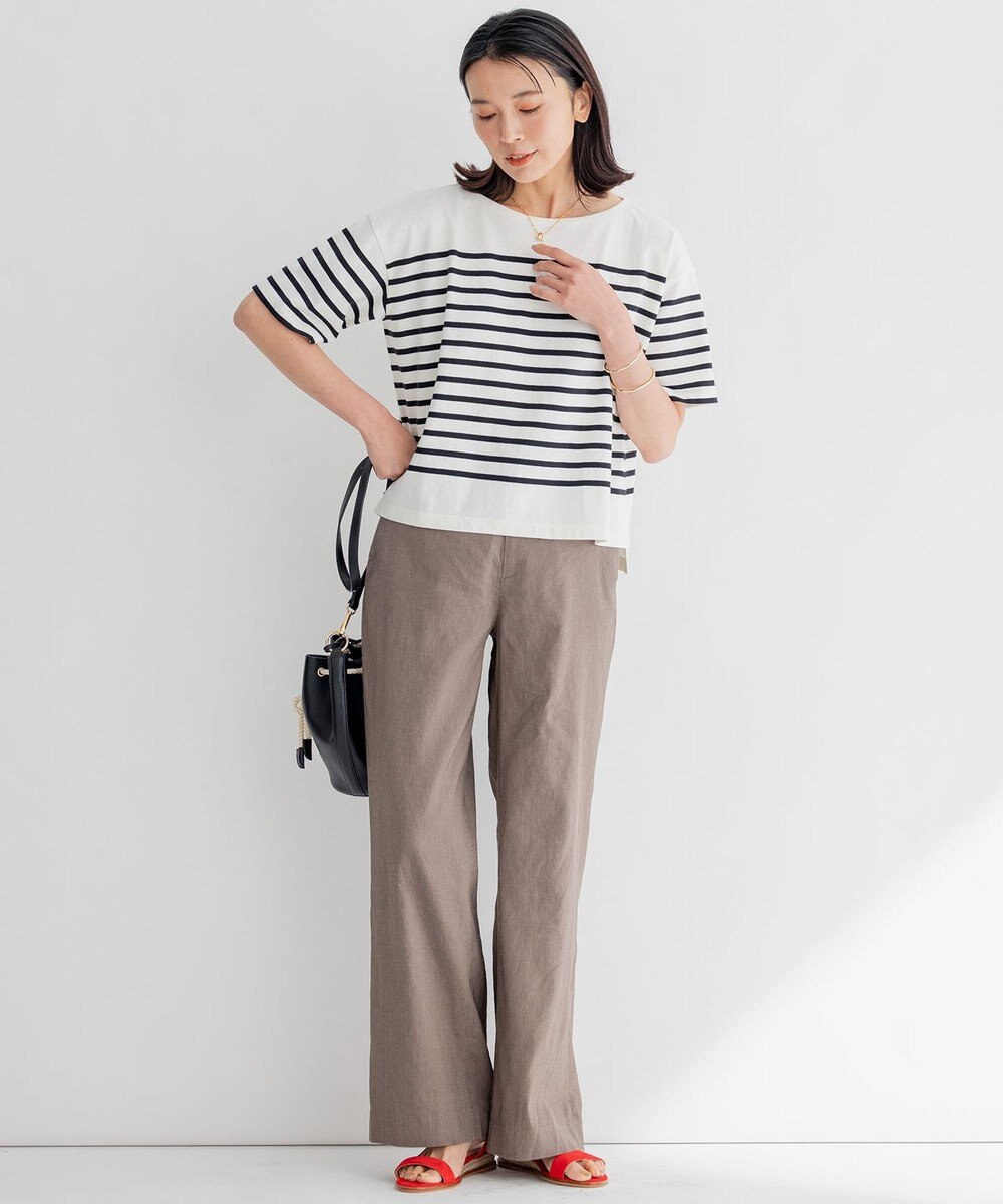 23区 【洗える】リネンレーヨンストレッチ ワイド パンツ 