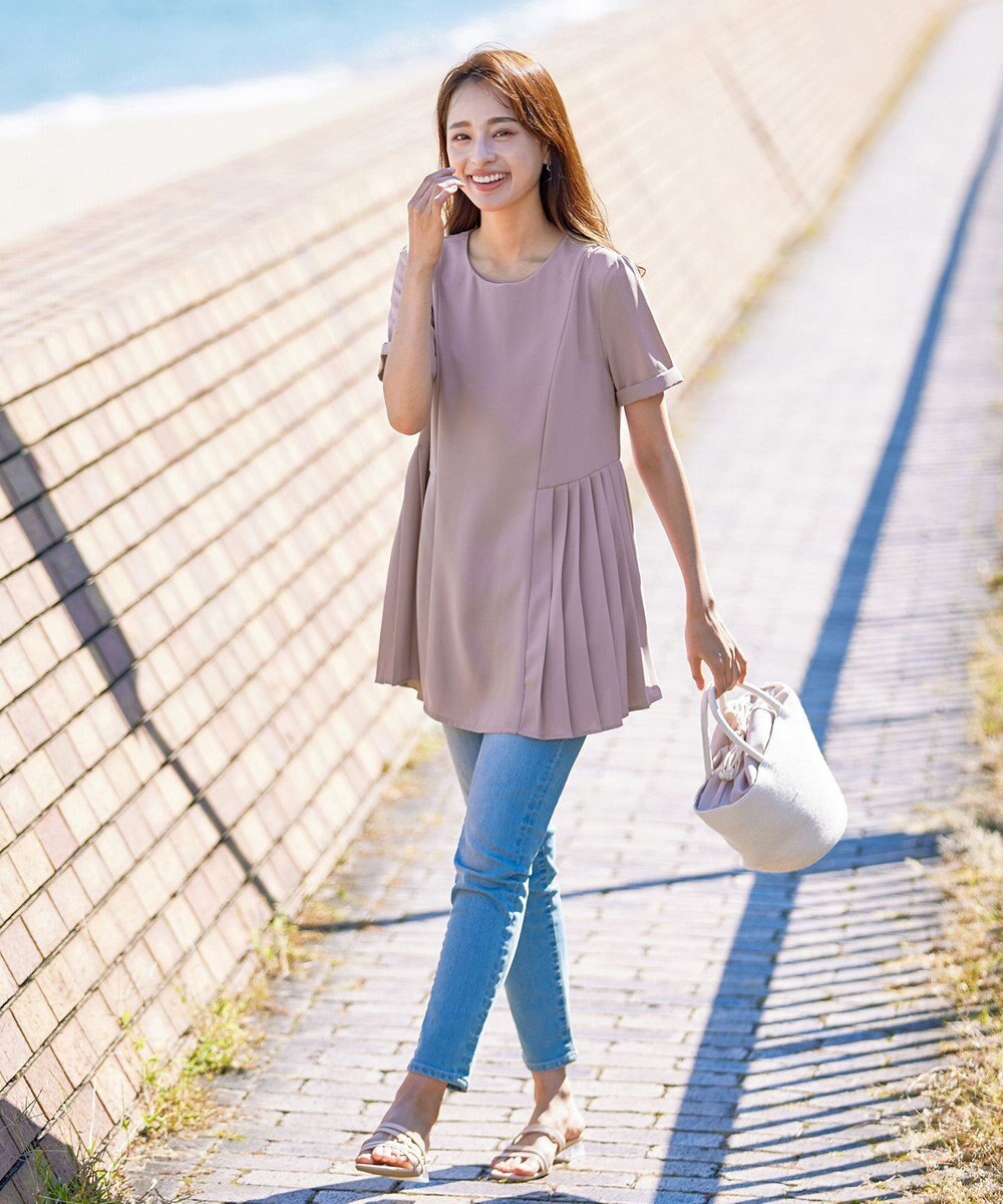 Tiaclasse 【新色追加・洗える】サイドプリーツチュニックブラウス 