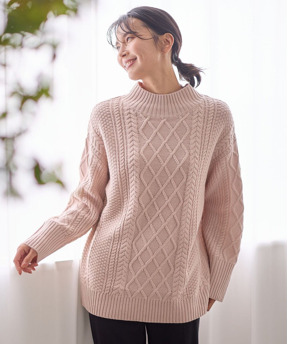 ANY L ソフトタッチケーブルニットチュニック 