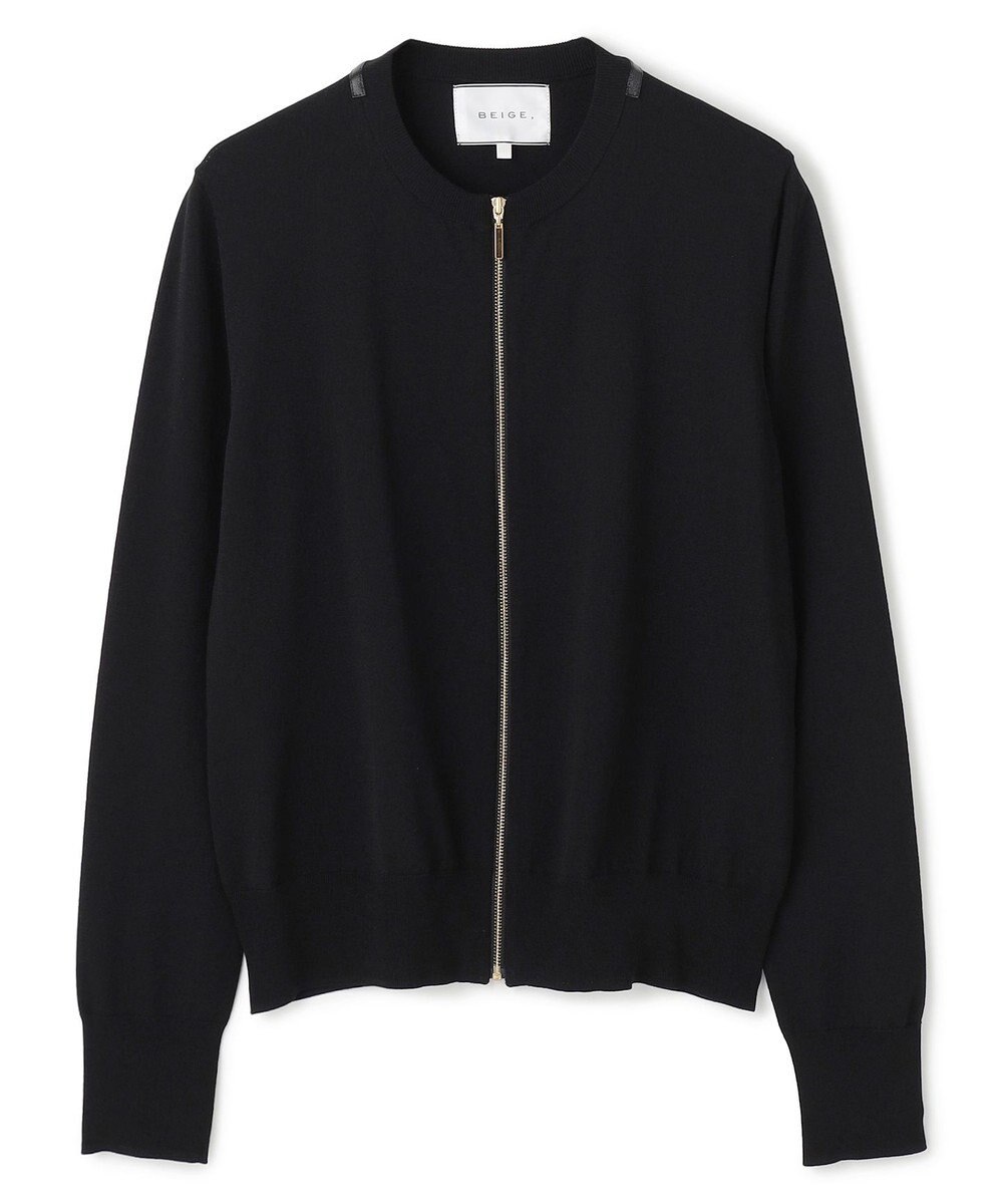 BEIGE， 【洗える】NADIA / レザーラインジップカーディガン 