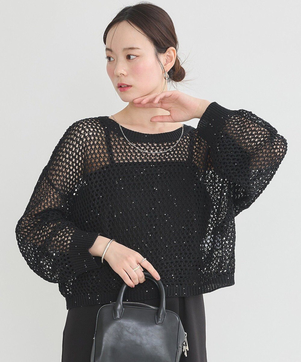 earth music&ecology スパンコールメッシュニットプルオーバー 