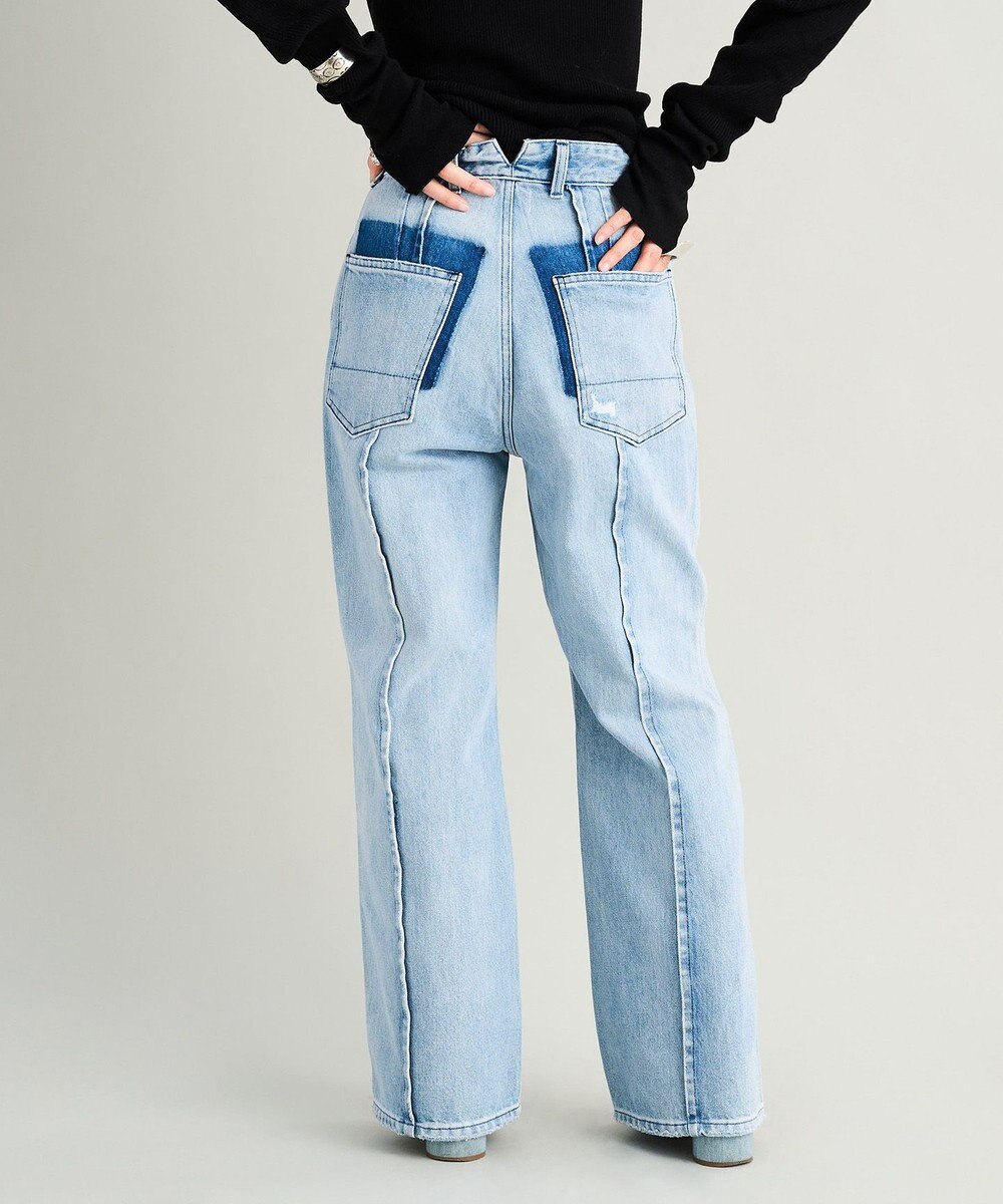 woadblue 【157】HW Semi Wide Flare TUCK Pants デニムパンツ 