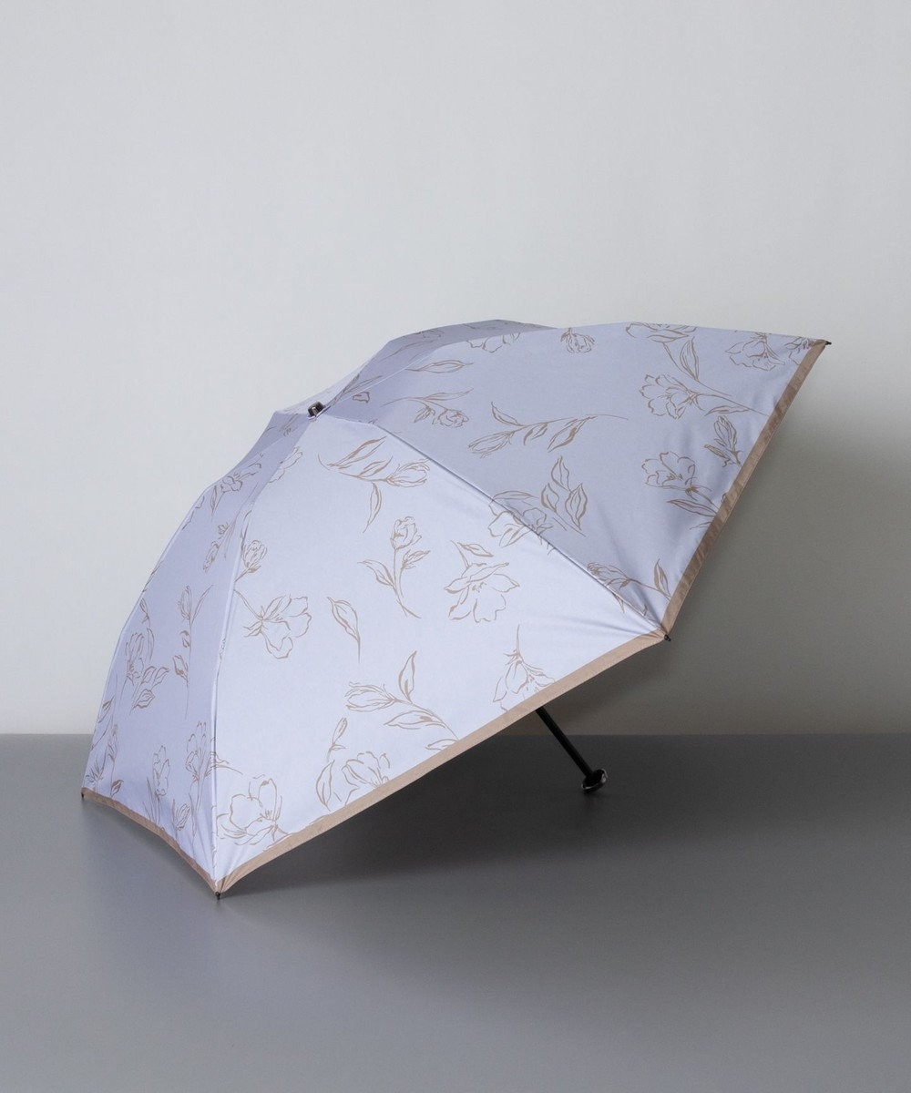 AURORA Blao（ブラオ）ボタニカル柄 晴雨兼用傘（折り畳みミニ傘）日傘 サックスｘライトブラウン