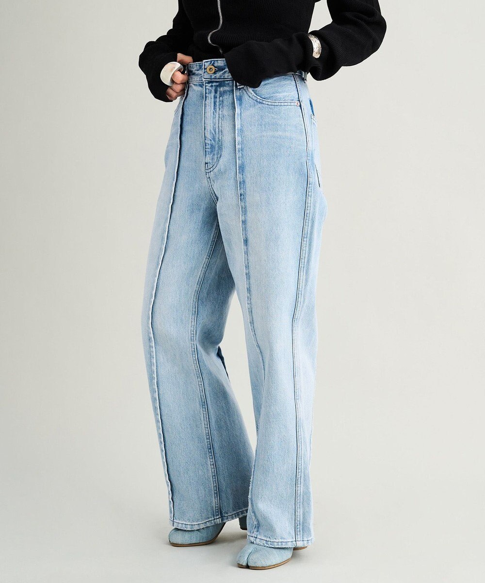 woadblue 【157】HW Semi Wide Flare TUCK Pants デニムパンツ 