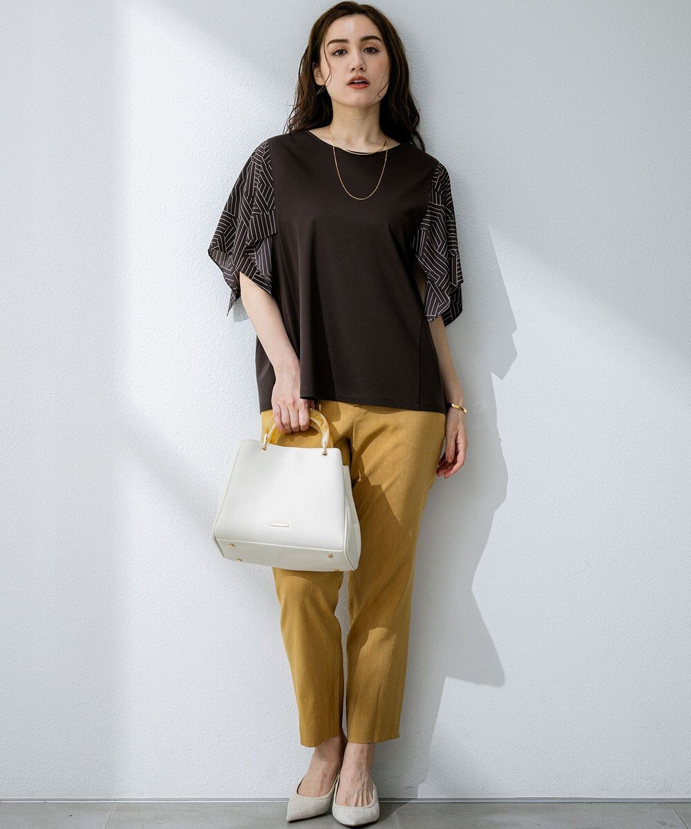 23区 L 【Lサイズ限定/洗える】スカーフプリントコンビ スリーブデザイン カットソー 