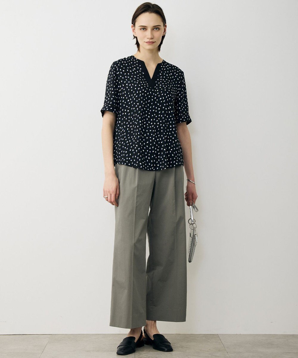 ICB 【先行予約】BackSatinAmunzen 5分袖Vネック配色ブラウス 