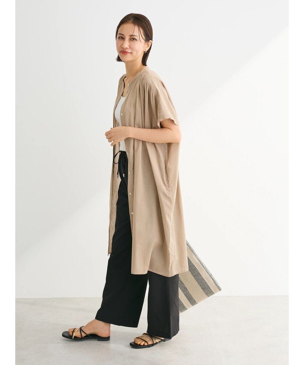 Green Parks インド綿　パイピングバンドカラーシャツチュニック 