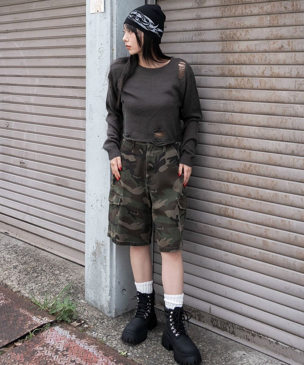 WEGO モヘアタッチダメージショートニット 