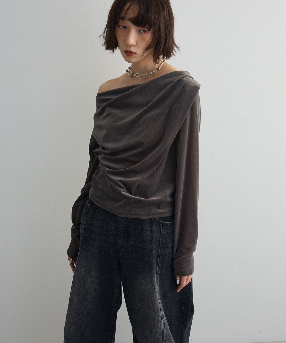 Green Parks シアーベロアオフショル長袖プルオーバー 