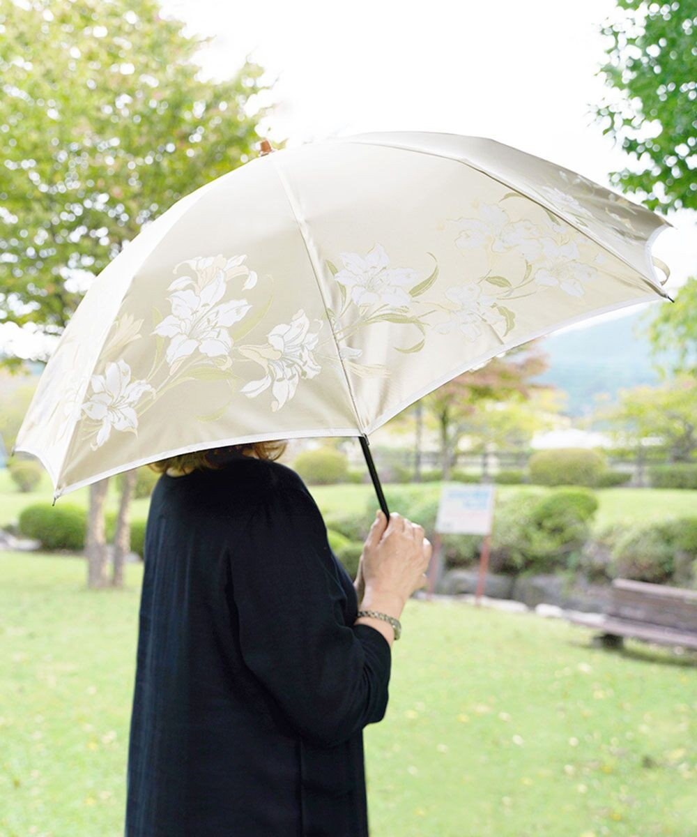 槇田商店 絵おり 百合(ゆり) 折りたたみ傘 クリーム 