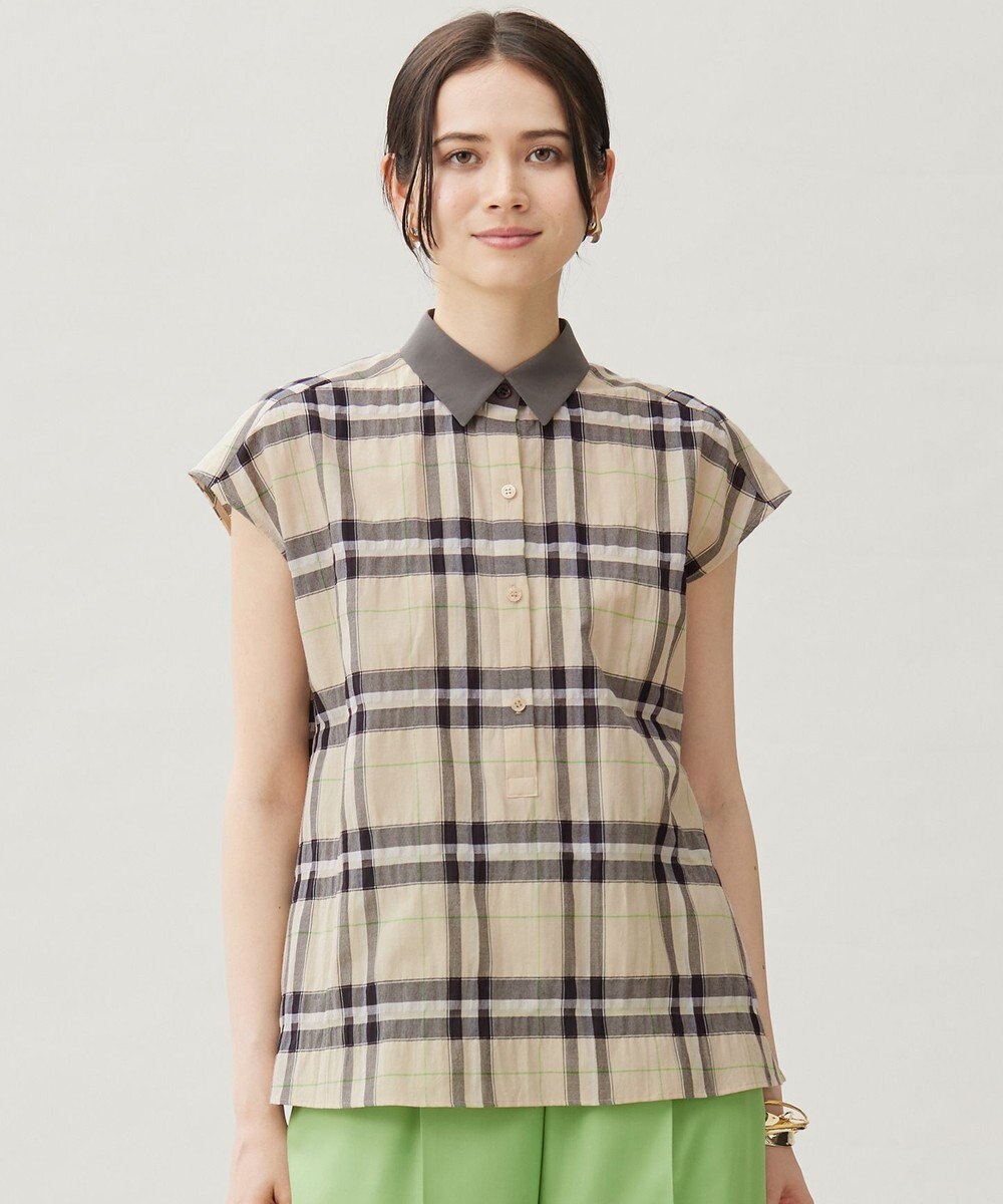 自由区 【洗える】シアーブライトチェック ブラウス 