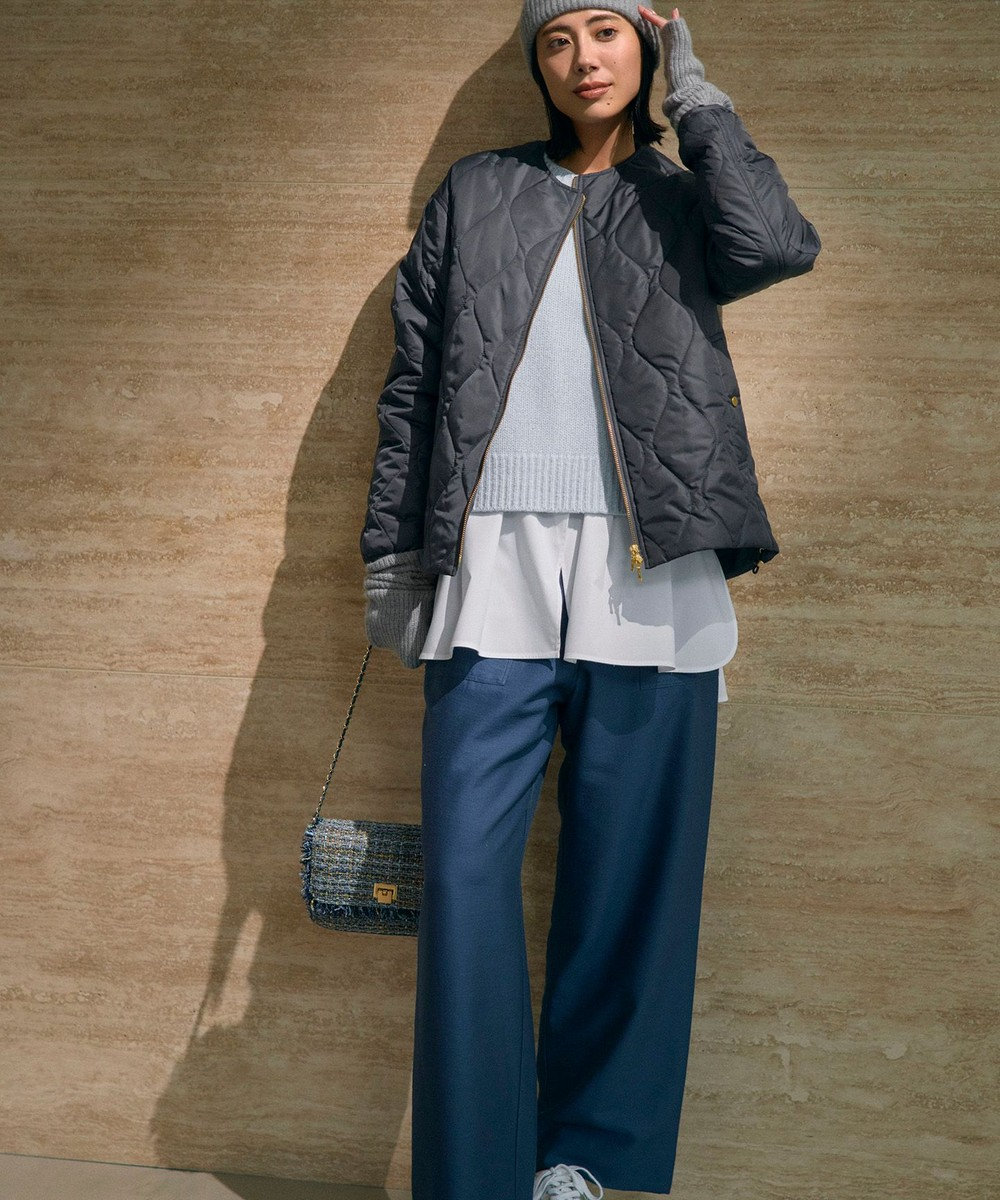 ICB 【洗える】ウールワッシャーツイル ワイドストレートパンツ 