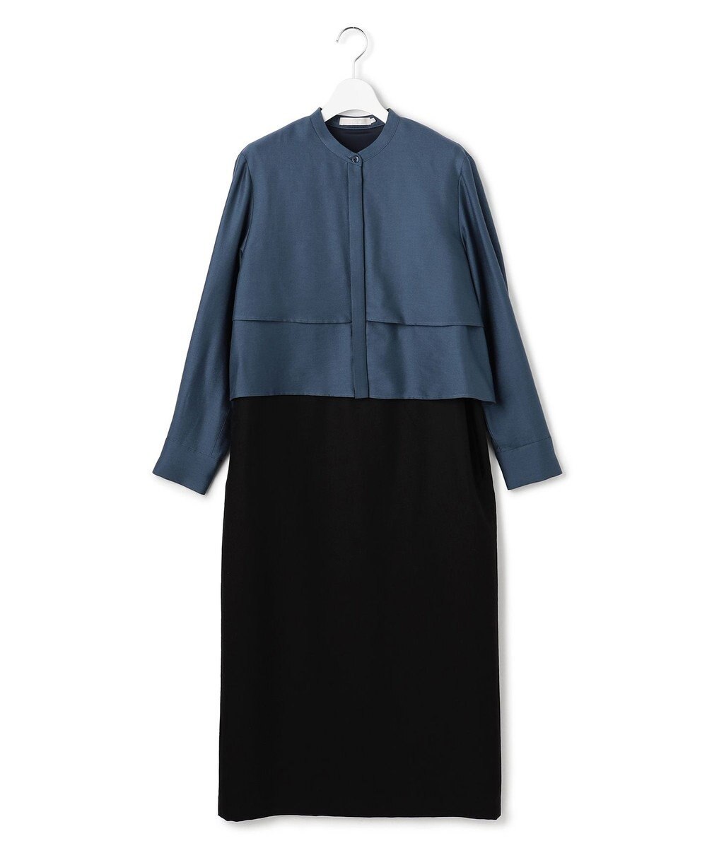 ICB 【洗える】ウールワッシャーツイル シャツドッキング ワンピース 