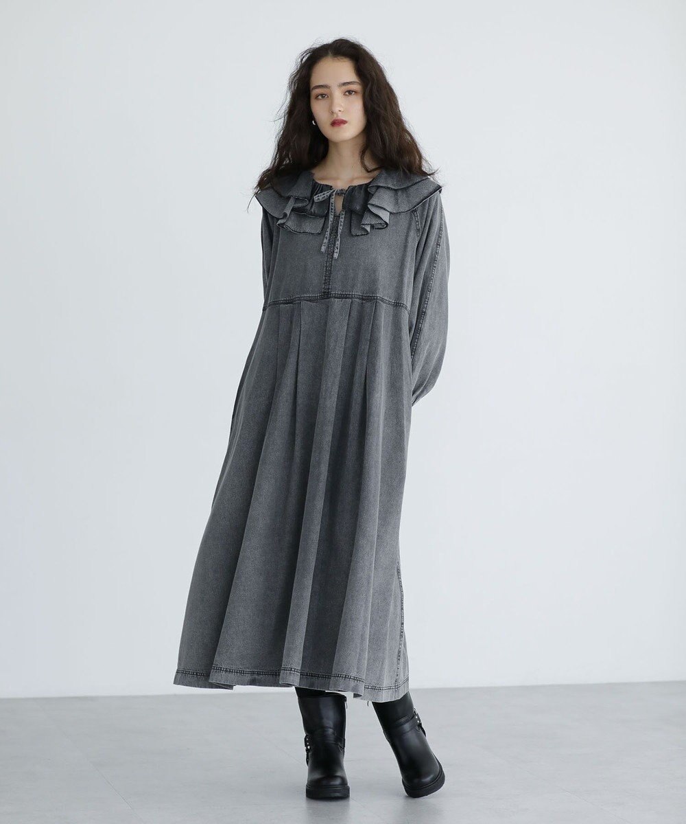 Green Parks ■ESCAR デニムラッフルカラーワンピース 