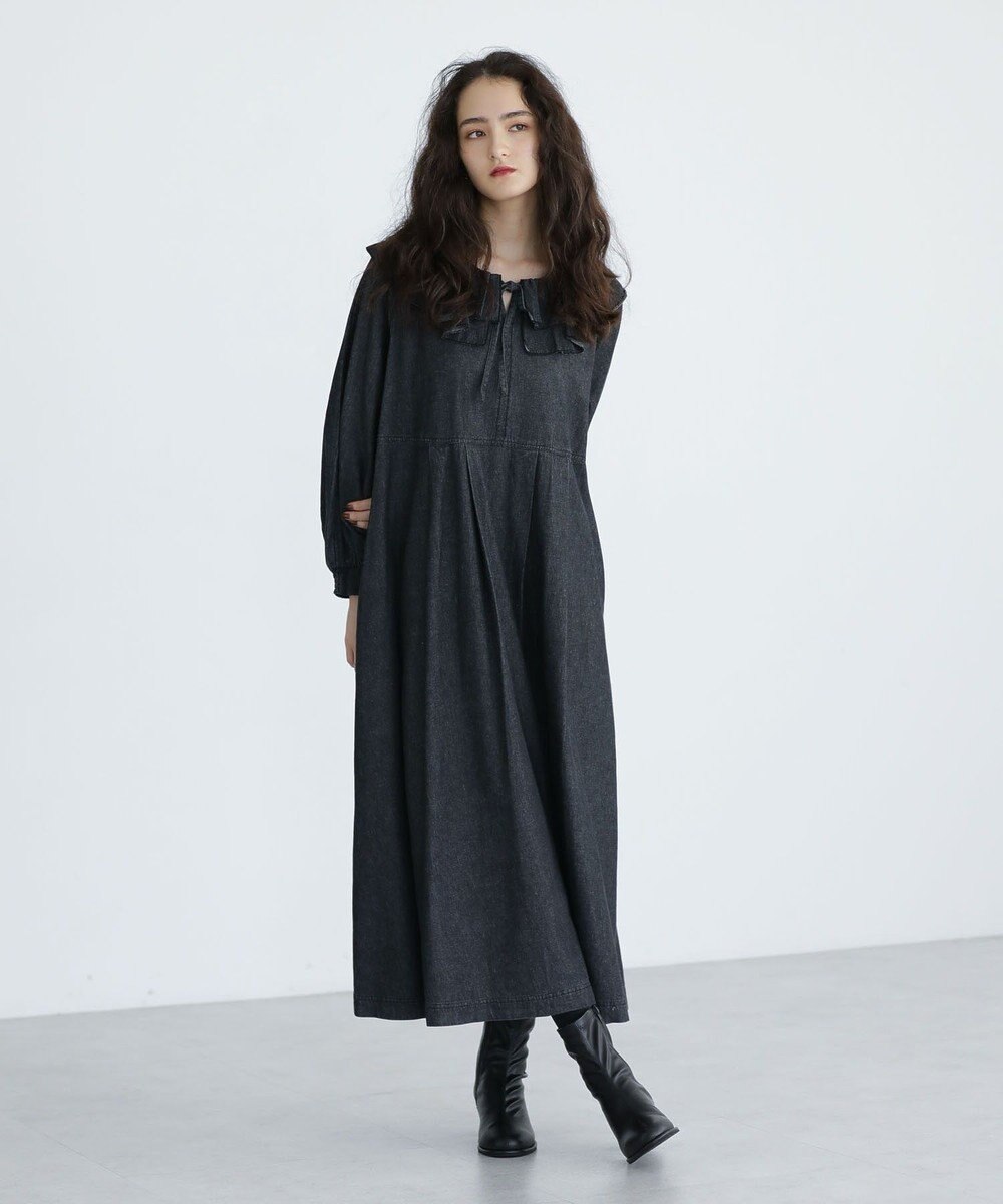 Green Parks ■ESCAR デニムラッフルカラーワンピース 