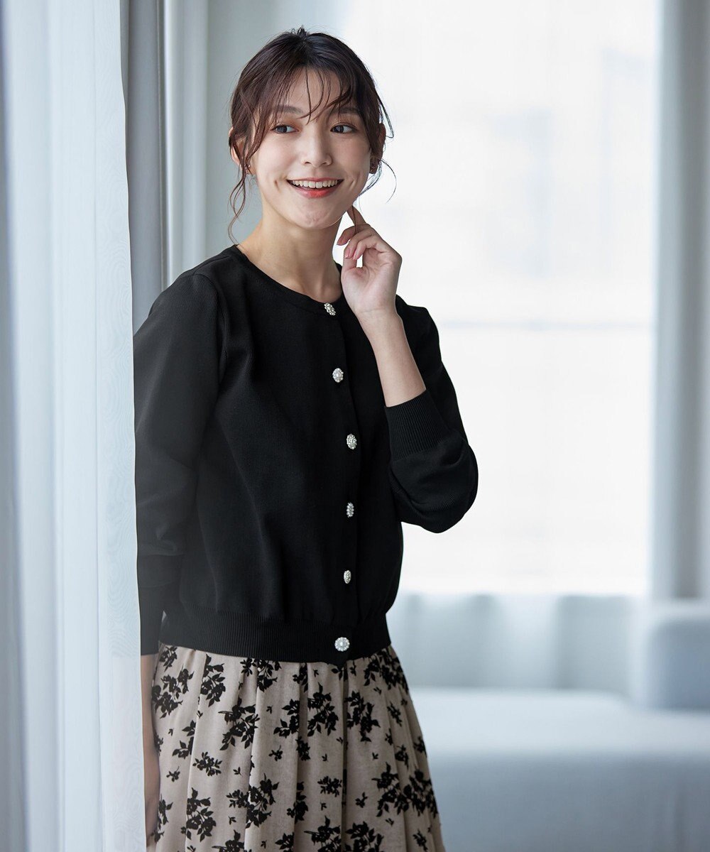 Tiaclasse L 【洗える】中空糸ビジューボタンカーディガン 