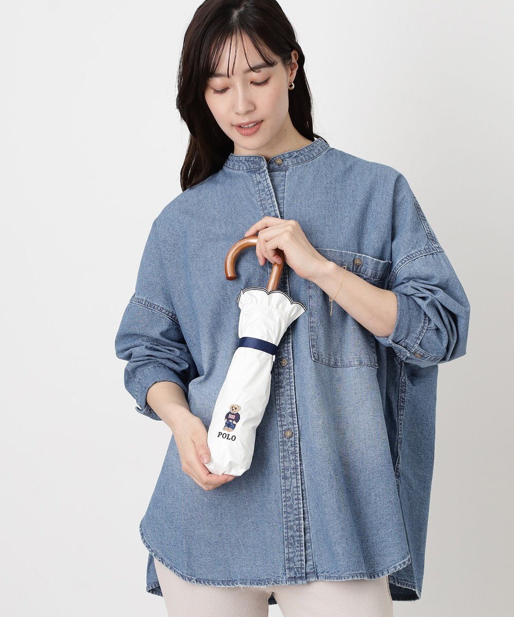 MOONBAT 【WEB限定/遮光率100%/遮熱/UV】POLO RALPH LAUREN（ポロ ラルフローレン）晴雨兼用日傘 ワンポイント ポロベア刺繍 フリル 折りたたみ傘 長折タイプ 