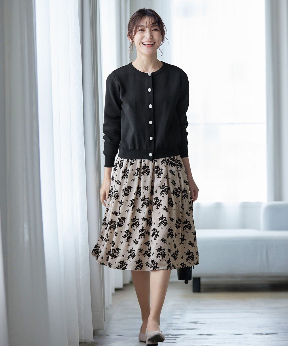 Tiaclasse L 【洗える】中空糸ビジューボタンカーディガン 